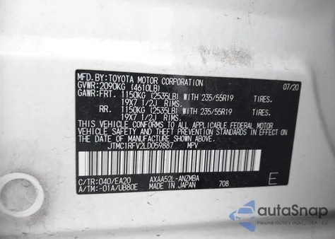 2020 Toyota Rav4 Xle Premium from USA, damaged, VIN JTMC1RFV2LD059887